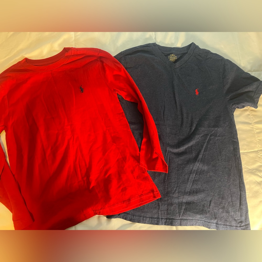 Ralph Lauren Boys Cotton Red Long Sleeve and 1 vneck short sleeve tee